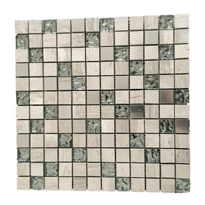 Glass Mosaic Tile Stainless Steel Mixed Stone Mosaic for Kitchen Backsplash Tiles High Quality Bathroom Tiles Luxury Wall Paper