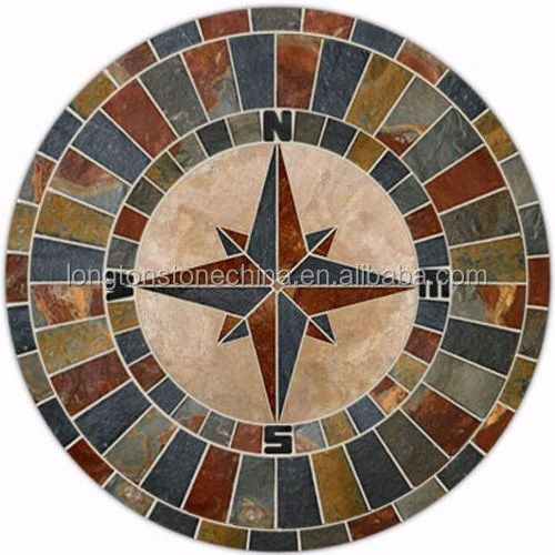 Handmade Natural Marble Art Tile Rose Shape Compass Mosaic Tile With Nautical Medallion Stone Marble Floor Tiles