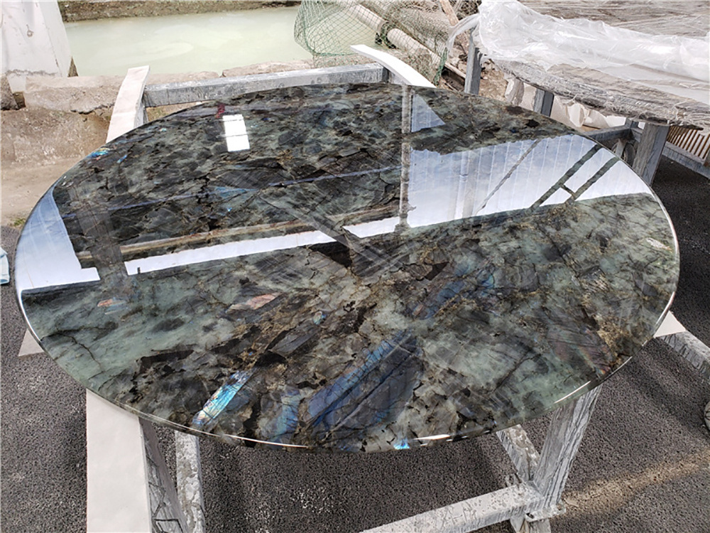 Luxury Blue Emerald Exotic Backlit Granite Madagascar Natural Stone Countertop Table Lemurian Labradorite Blue Granite Slab