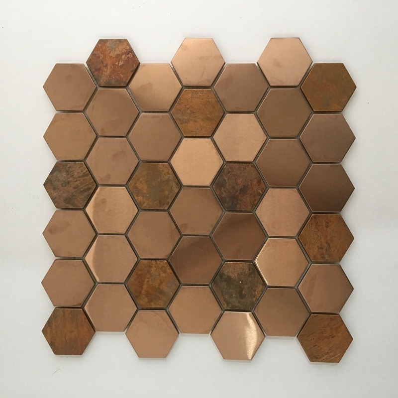 Copper Stainless Steel Metal Mosaic Wall Tile Colored Hexagon Tile Mosaic Tiles for Kitchen Bathroom Wall