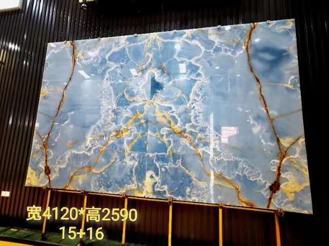 Natural Marble Wall Panel Cladding Backlit Translucent  Blue Onyx Marble  Big Slab Bar Onyx Tile Tops Decoration Onyx Marble