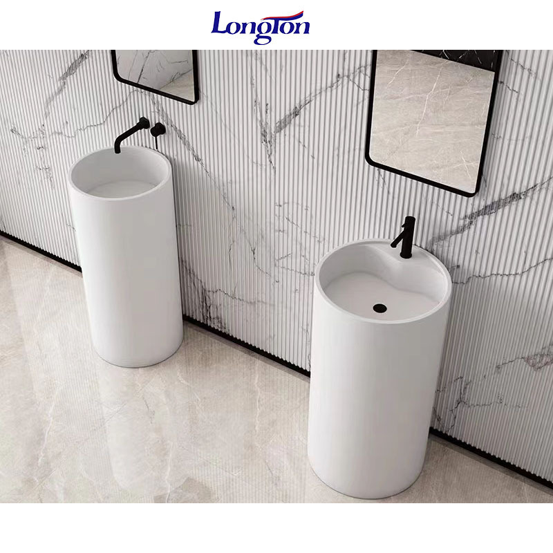 Factory Price White Nano Stones Cylindrical Pedestal Wash Basin Price Bathroom Nano Crystallized Glass Stone Slab