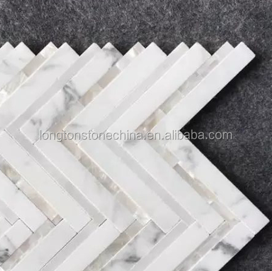 Philippine Products White Shell Mosaics Tile Mix Chevron Marble Water Jet Mosaic