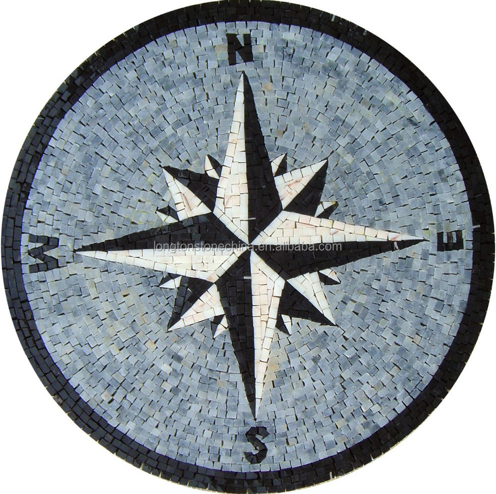 Handmade Natural Marble Art Tile Rose Shape Compass Mosaic Tile With Nautical Medallion Stone Marble Floor Tiles