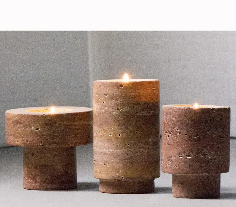 Customized Natural Travertine Candles Accessories Candle Jar Round Cylinder Stone Jar With Lid Marble Canister Empty Candle Jars