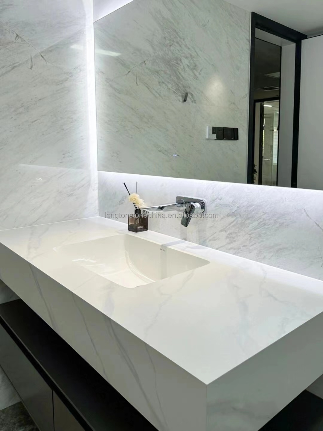 Natural Stone Calacatta White Bathroom Sink Interior Decoration Wall Hung Sink Hand Wash Basin Vanity Top Marble Bathroom Sink