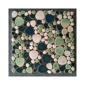 Polish Green White Colours Kitchen Backsplash Pebble Ceramic Mosaic Tiles For Bathroom