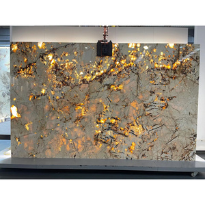 Luxury Brazilian Natural Stone Pandora White Marble Gold Veins Home Decor Translucent Stone Veneer Patagonia Marble Slab Tile