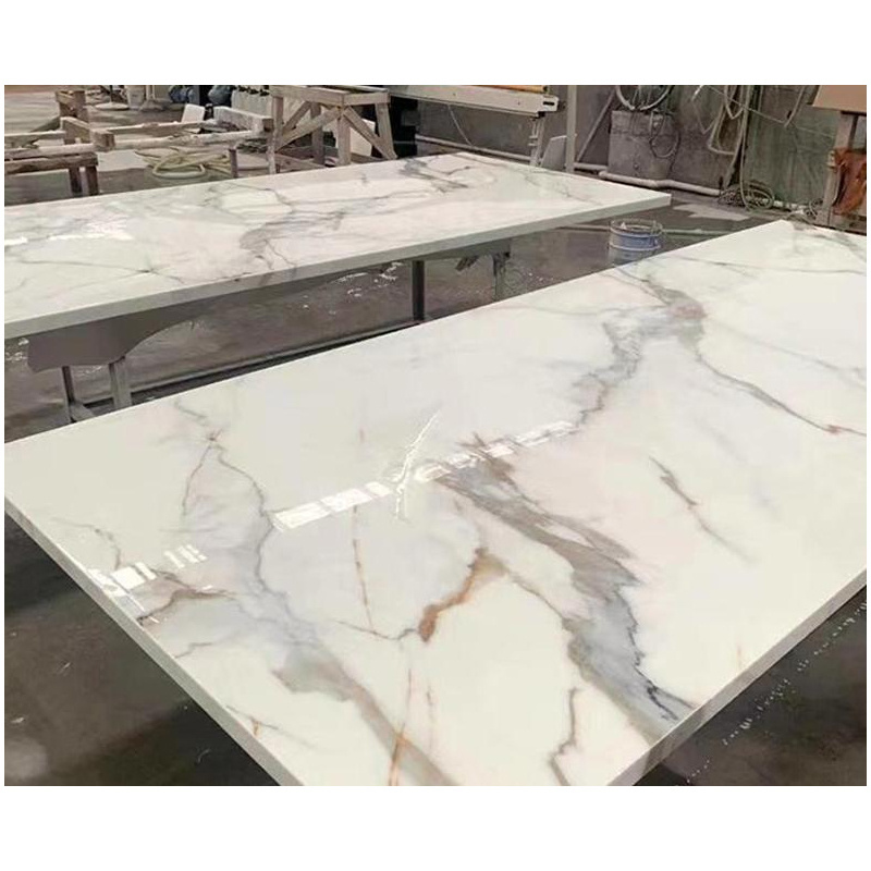 Perfected Nano Crystallized Calacatta Gold Marble Slab Countertop Kitchen Counter Tops Bathroom Vanities Marble Table Tops Price