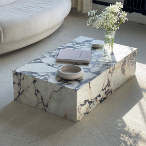 Custom 100*60*30 CM Luxury Calacatta Marble Purple Bulgaris Side Table Marmol Cube Plinth Calacatta Viola Marble Coffee Table