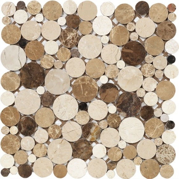 Beige or Brown Bubbles Round Circle Natural Stone Marble Mosaic Tile for Bathroom Flooring Backsplash