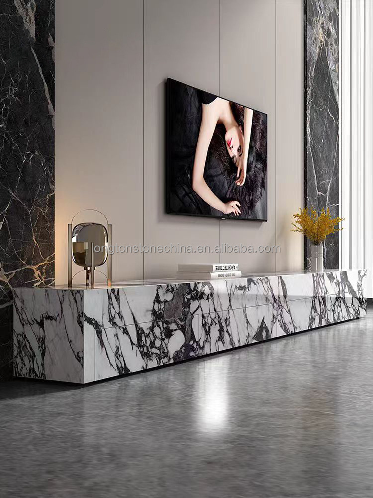 New calacatta Viola Sintered Stone TV Stand Living Room Furniture Modern TV Table Cabinet Design Artificial Stone TV Stand