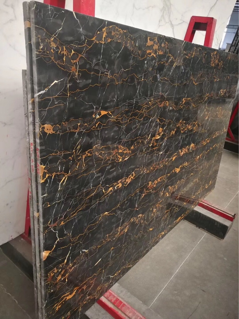 Imported Italian Natural Portopo Marble Price Black And Gold Full Polishing Floor Stone Slab