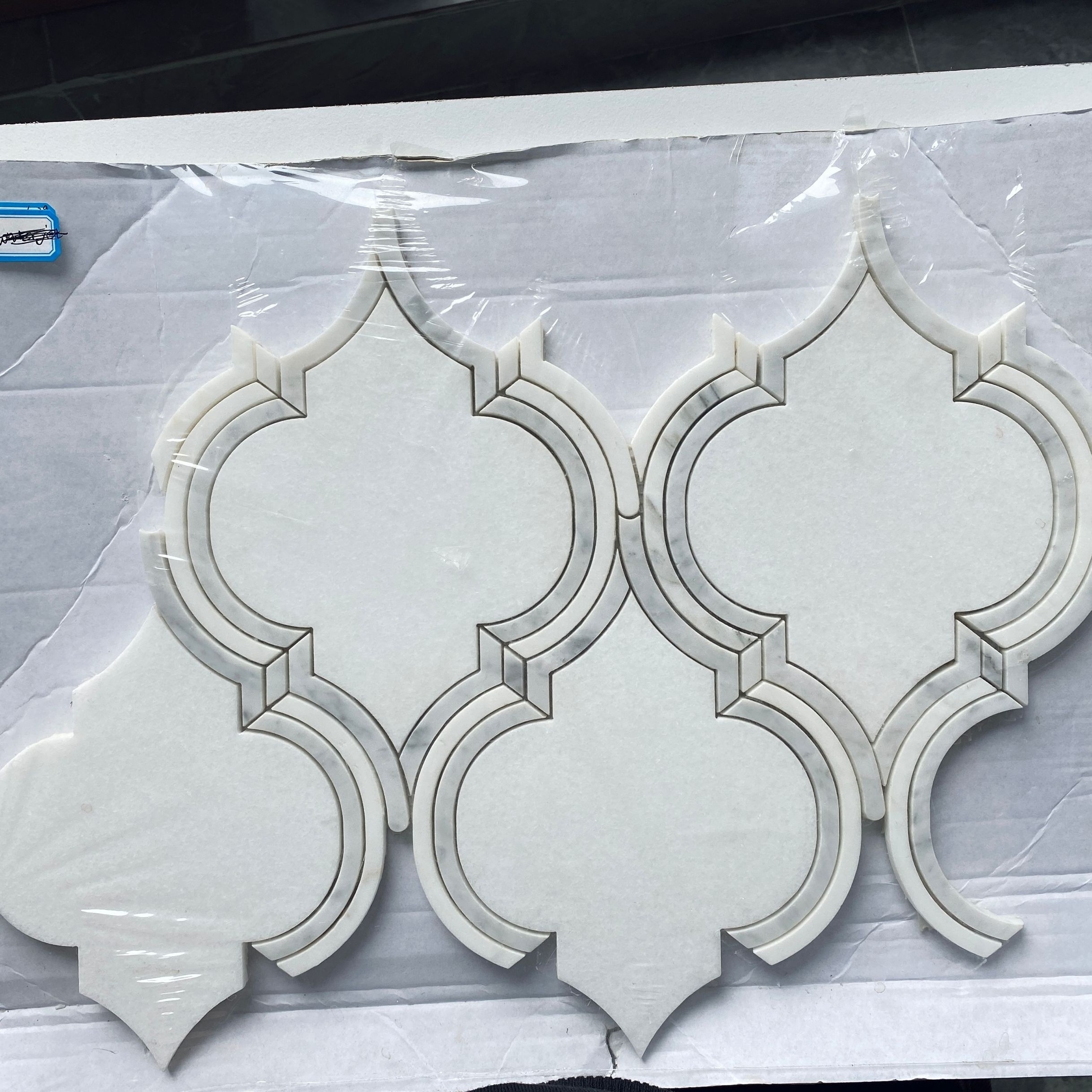 Nature Marble White Mosaic wall  Lantern Waterjet  White Marble Mosaic Floor