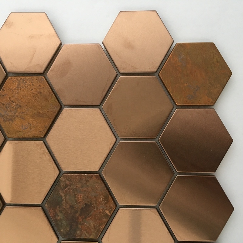 Copper Stainless Steel Metal Mosaic Wall Tile Colored Hexagon Tile Mosaic Tiles for Kitchen Bathroom Wall