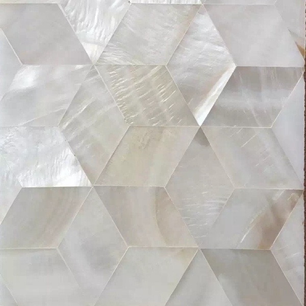 Pure White Mother of Pearl Cubic Design Groutless Shell Mosaic Peel and Stick Backsplash Tile for Bathroom Shower Products