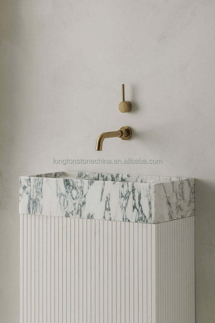 Luxury Arabescato Corchia Marble Sink Natural Stone Furniture Freestanding Wash Basin Vanity Sink White Marble Bathroom Sink