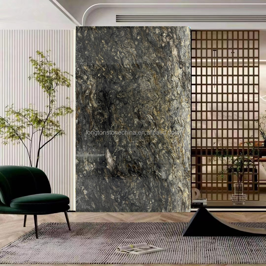 Luxury Platinum Diamond Granite Sparkling Dark Black Gold Granite Slab Home Hotel Project Wall Floor Tiles Entryway Wall Decor