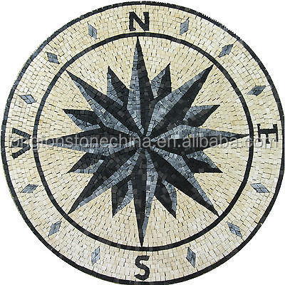 Handmade Natural Marble Art Tile Rose Shape Compass Mosaic Tile With Nautical Medallion Stone Marble Floor Tiles