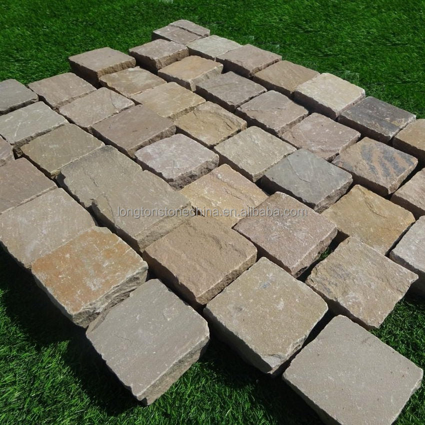 Wholesale Natural Sandstone Cobbles Garden Park Driveway Paving Stone Sandstone Brick Block Premium Quality Landscaping Stone