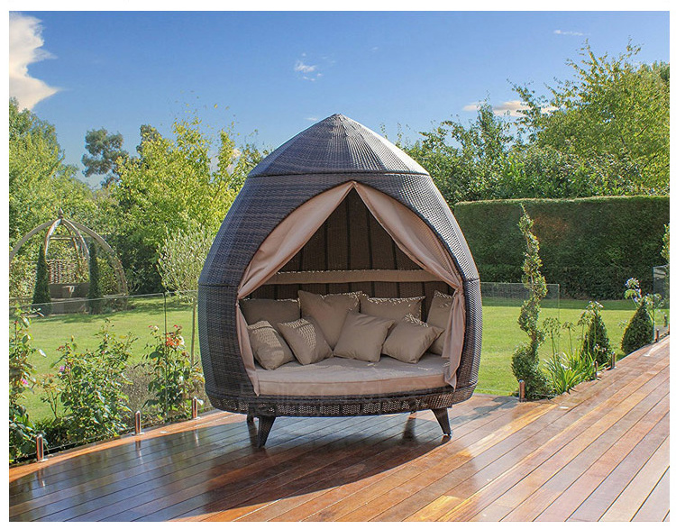 Bird's nest shape wicker rattan canopy daybed patio garden and swimming pool used sun loungers outdoor furniture