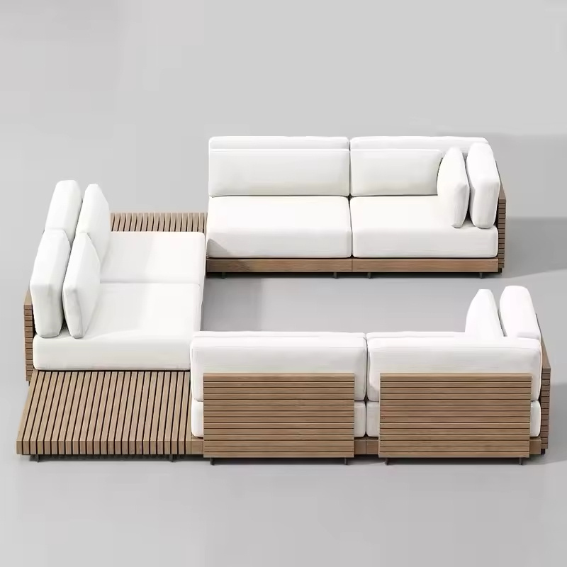 Customized outdoor sofa combination Modern Teak Patio garden sofas set waterproof Villa Hotel furniture