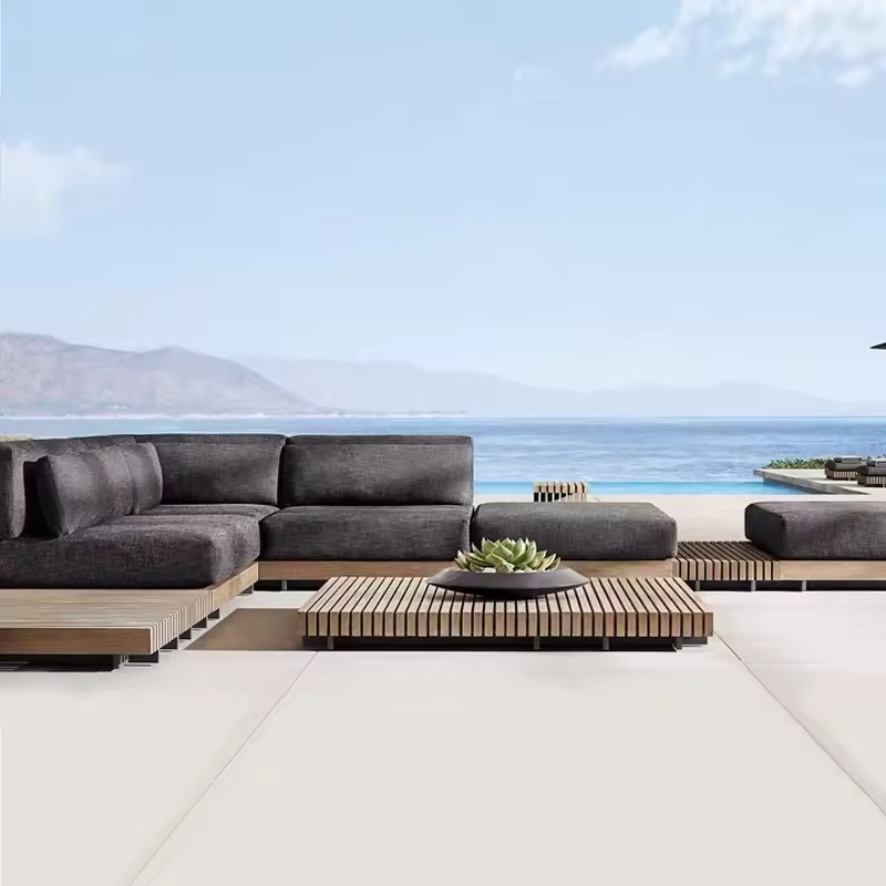 Customized outdoor sofa combination Modern Teak Patio garden sofas set waterproof Villa Hotel furniture