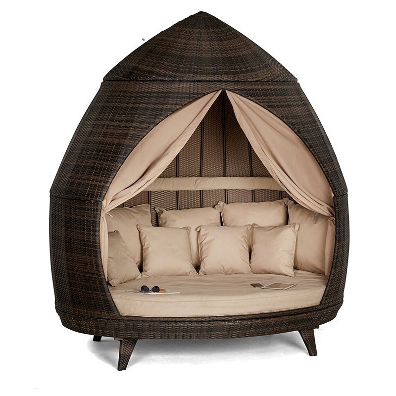 Bird's nest shape wicker rattan canopy daybed patio garden and swimming pool used sun loungers outdoor furniture