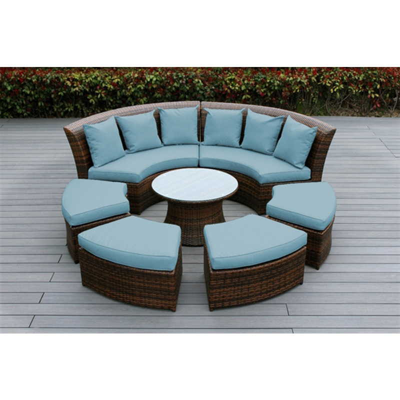 7 Piece Outdoor Patio Wicker Furniture Round Seating Group with 4 Ottomans