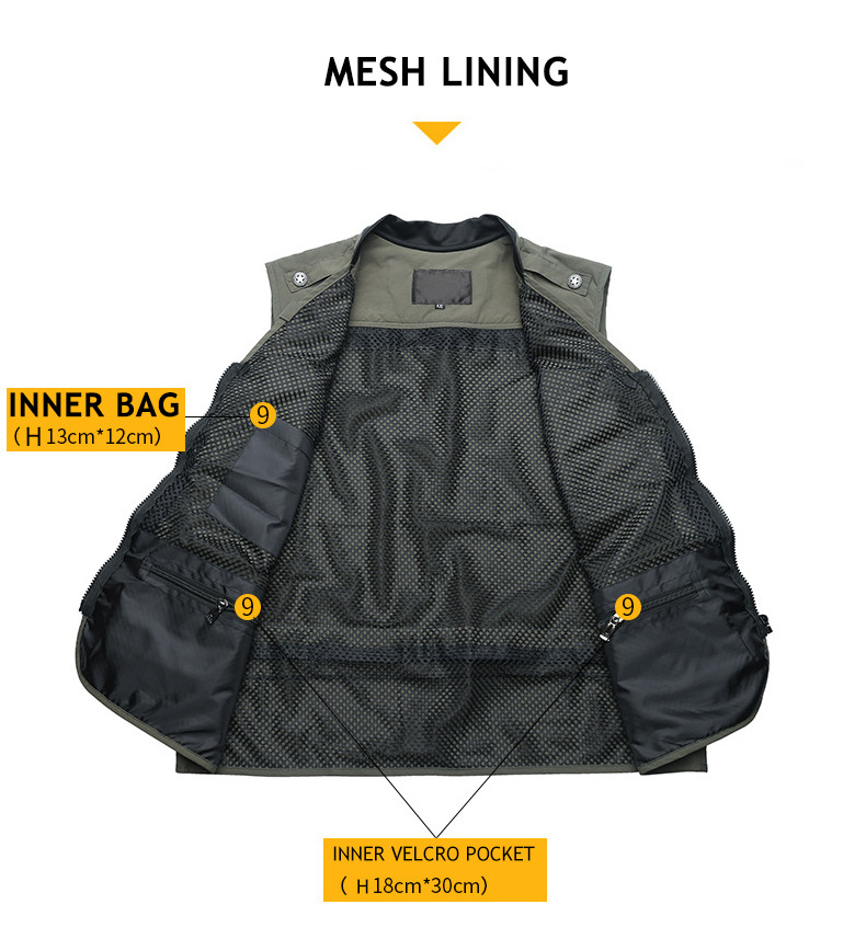 LT Custom Logo Multi Pockets Mesh Outdoor Casual Work Uniform Hiking Photography Fishing Travel Cargo Vest for men