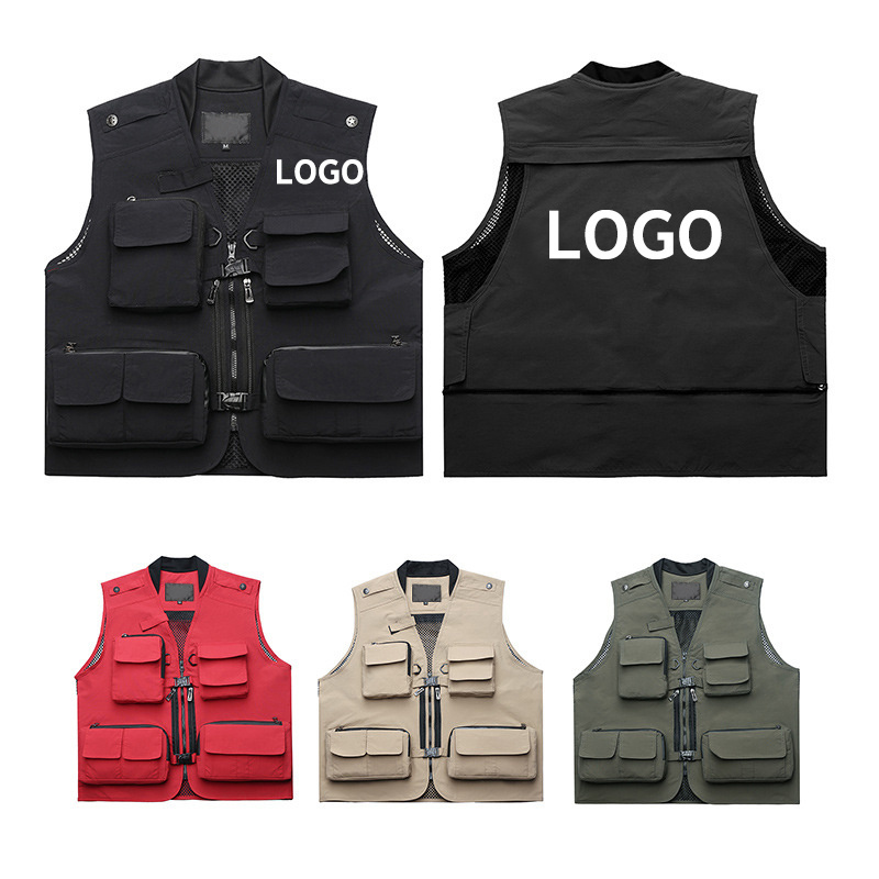 LT Custom Logo Multi Pockets Mesh Outdoor Casual Work Uniform Hiking Photography Fishing Travel Cargo Vest for men