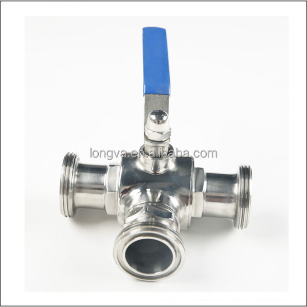 sanitary stainless steel three ways T type ball valve