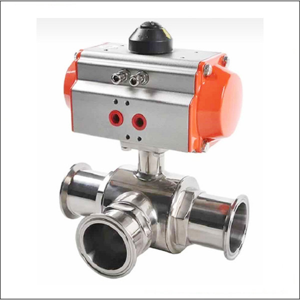 2 inch Sanitary Stainless Steel Air Actuated T Port 3-wayTri Clamp Ball Valve