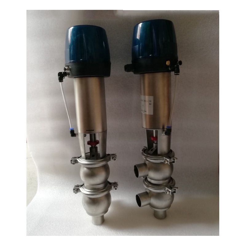 Stainless Steel Change Over Seat Valve Sanitary Intelligent Pneumatic Reversing Divert Seat Valve