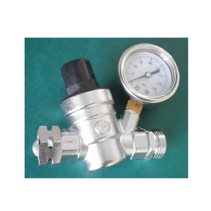 3/4 NH Threaded Brass Lead-Free with Gauge Adjustable water pressure regulating valve