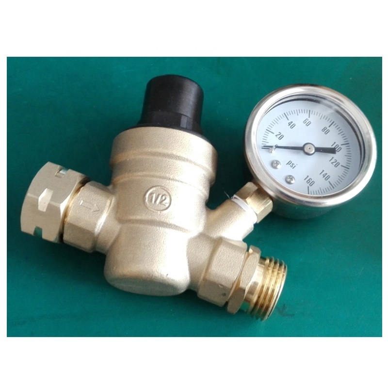 3/4 NH Threaded Brass Lead-Free with Gauge Adjustable water pressure regulating valve