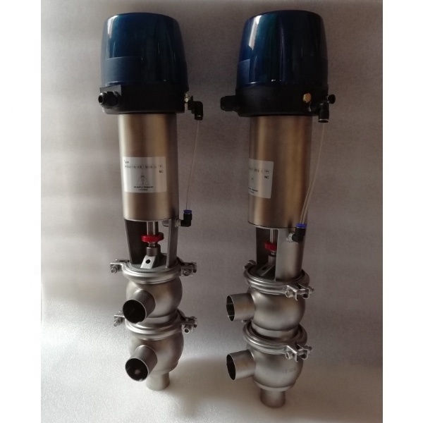 Stainless Steel Change Over Seat Valve Sanitary Intelligent Pneumatic Reversing Divert Seat Valve