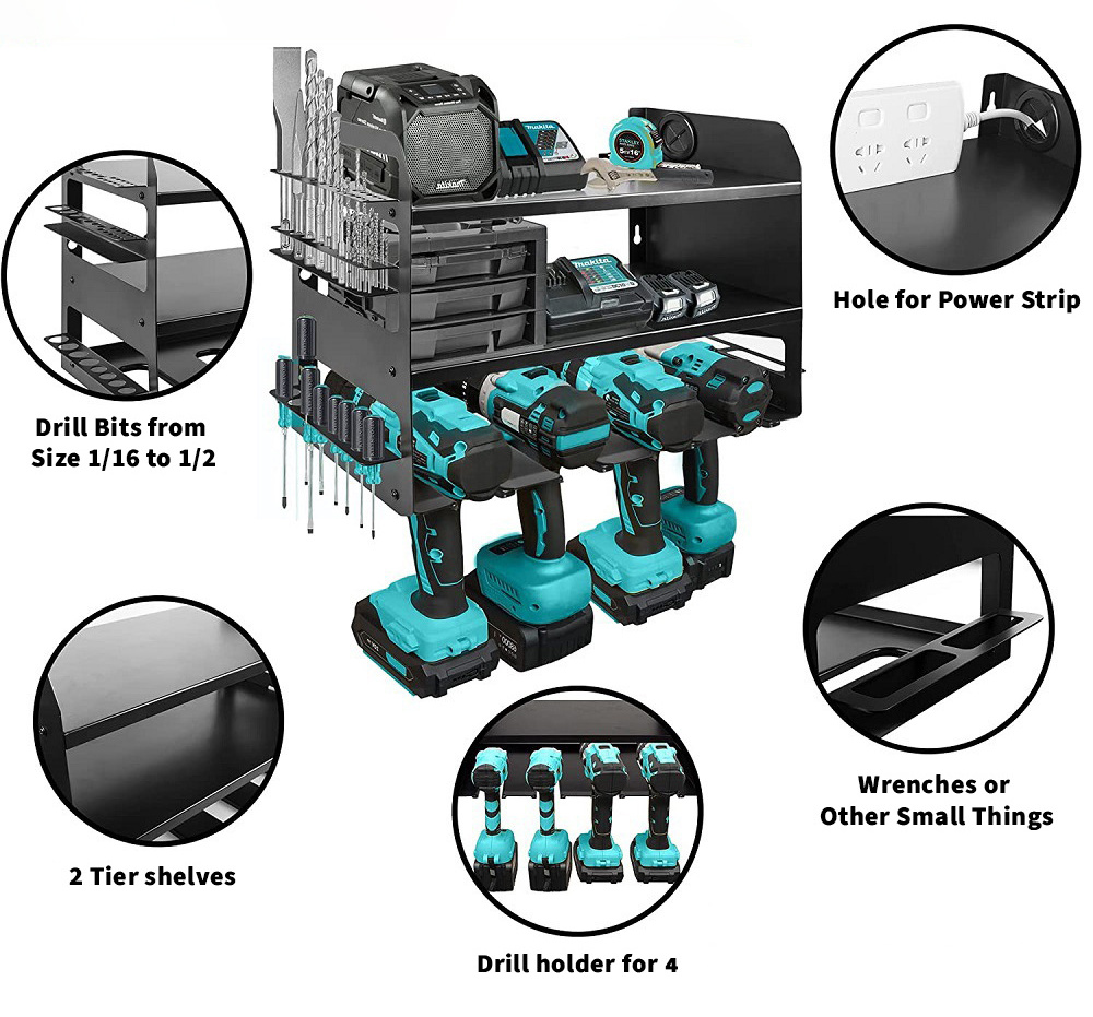 Power Tool Organizer Metal Drill Rack Power Tool Storage Drill Holder Wall Mount Metal Drill Storage Power Tool Rack