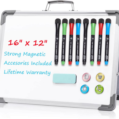 Small dry erase whiteboard - 12" x 16" desktop double-sided whiteboard, foldable magnetic board for kids drawing, school