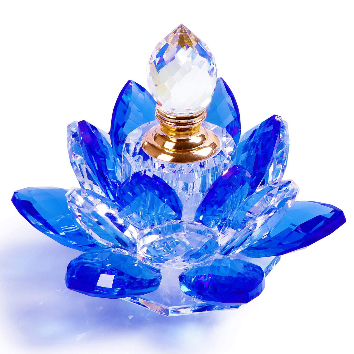 Refillable Decorative Lotus Flower Sapphire Sparkle Perfume Bottle for Gifts