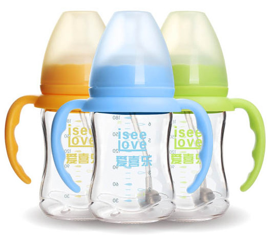 Custom BPA free borosilicate glass feeding baby bottles with Cute Design