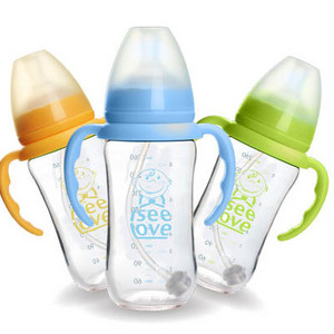 Custom BPA free borosilicate glass feeding baby bottles with Cute Design