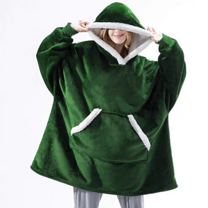 green Heated Comfy Fleece Cozy Warm Custom Human Comfy Hoodie Blanket Outside