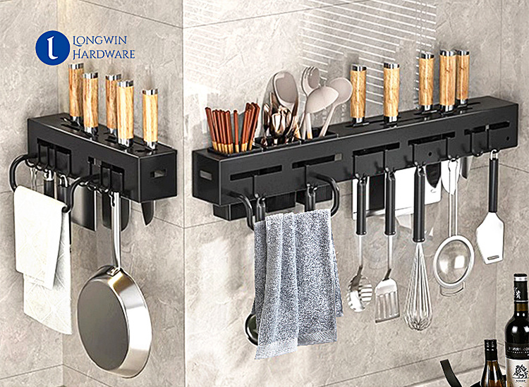 Knife Rest Chopsticks Stand Multifunctional Storage Rack Perforation-Free Metal Wall Hanging Kitchen Rack