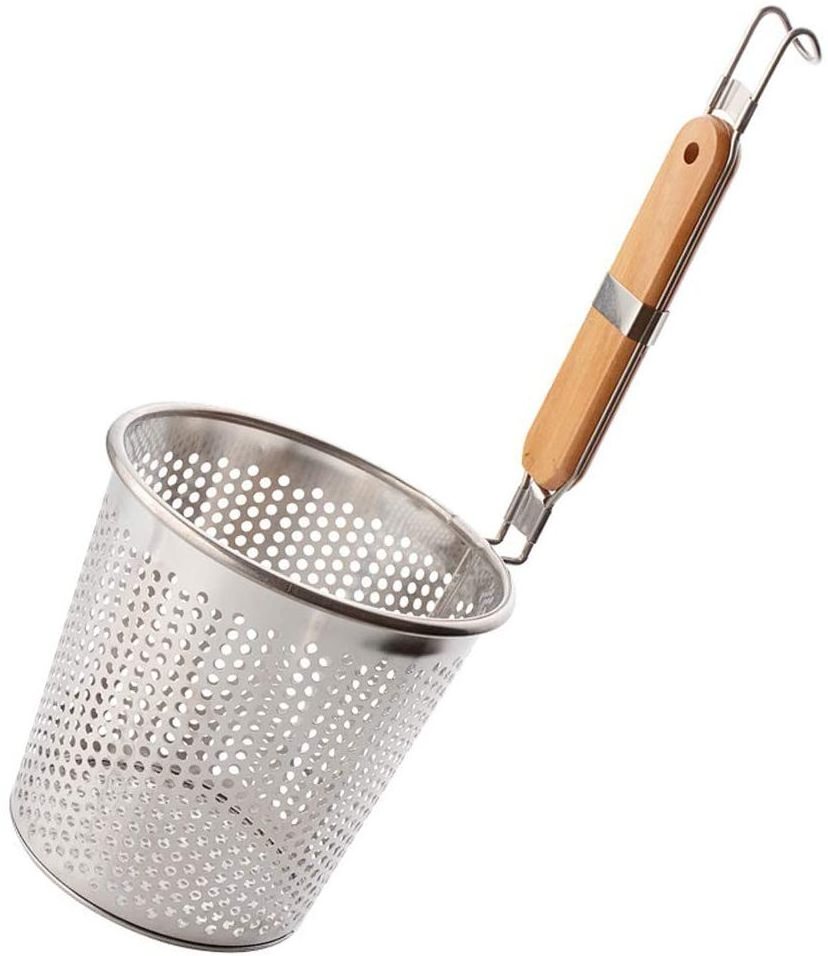 Best selling stainless Steel Strainer Basket With Wooden Handle Fine Mesh Food Skimmer Kitchen Pasta Dumpling Noodle Sieve