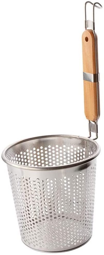 Best selling stainless Steel Strainer Basket With Wooden Handle Fine Mesh Food Skimmer Kitchen Pasta Dumpling Noodle Sieve