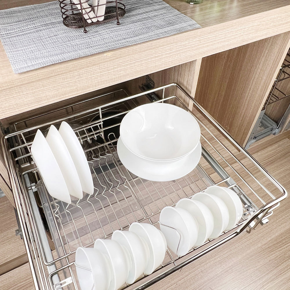 Kitchen Cabinet Organizer Pull Out Drawer Basket Dish And Bowl Rack Stainless Steel Wire Basket