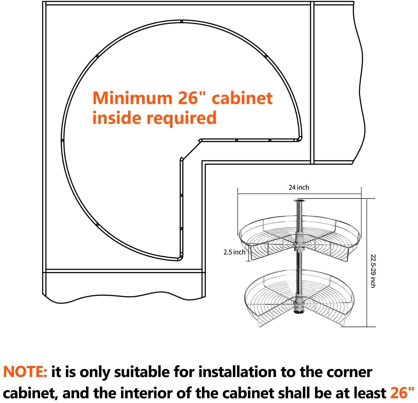 28 Kidney Chrome Lazy Susans Kitchen Corner Cabinet Organizer 270 2 Shelf Rotating Storage Rack (24 Inch)