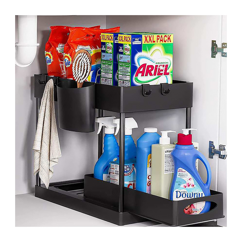 2 Tier Multifunctional Plastic Hanging Jewelry Organizer Kitchen Bathroom Storage Rack Under-Sink Organizer