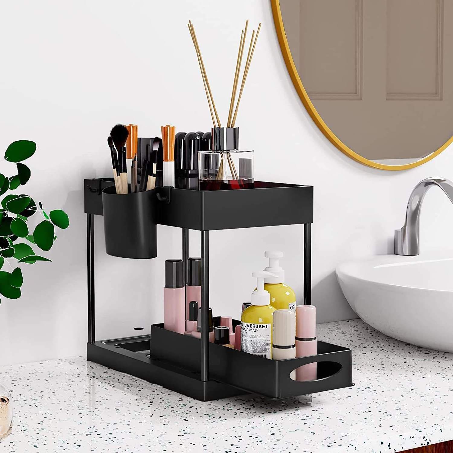 2 Tier Multifunctional Plastic Hanging Jewelry Organizer Kitchen Bathroom Storage Rack Under-Sink Organizer